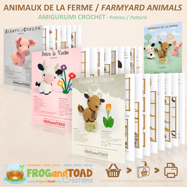 Animaux de la Ferme / Farmyard Animals - Amigurumi Crochet - Vache Chevre Cochon / Cow Goat Pig - FROGandTOAD Créations